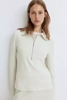 Рубашка рельефной вязки с короткой молнией H&M, бежевый