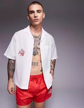 Рубашка Revere из льна ASOS DESIGN с красной вышивкой на груди