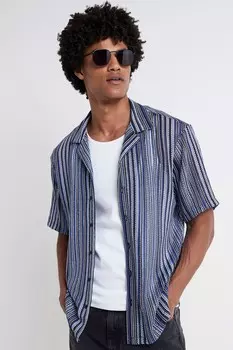Рубашка Revere Regular fit в полоску крючком из 100% хлопка River Island, синий