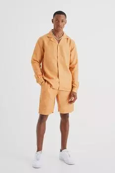 Рубашка revere с длинным рукавом и короткая льняная рубашка Boohoo, серо-коричневый
