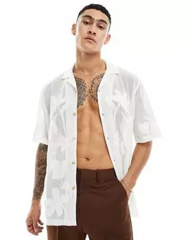 Рубашка Revere с короткими рукавами и вышивкой ASOS DESIGN Premium цвета экрю