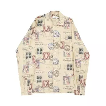 Рубашка Rhude Passport Stamp Print 'Beige/Multicolor', загар
