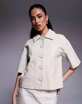 Рубашка River Island из искусственной кожи с короткими рукавами кремового цвета