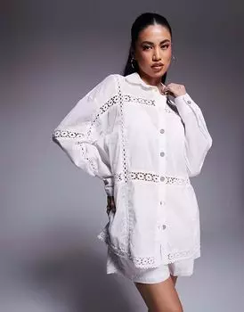 Рубашка River Island с кружевной вставкой белого цвета