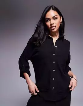 Рубашка River Island с жатым узором, черная