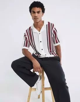 Рубашка River Island White с короткими рукавами и текстурированной полоской цвета экрю