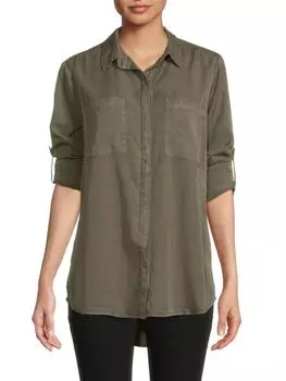 Рубашка Roll Tab Saks Fifth Avenue на пуговицах, темно-зеленый