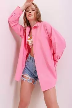 Рубашка - Розовый - Свободный крой Trend Alaat Stili, розовый