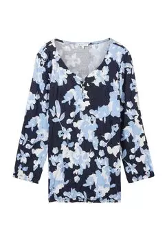 Рубашка, рукав 3/4, горловина горловина, женская TOM TAILOR, цвет Blue Cut Floral