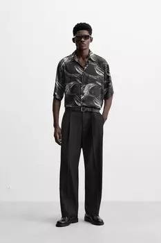 Рубашка с абстрактным принтом ZARA, черный/белый