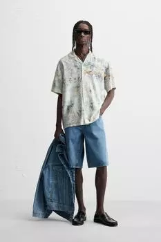 Рубашка с абстрактным принтом ZARA, цвет Bluish