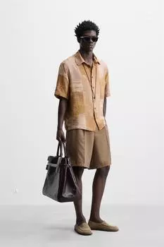 Рубашка с абстрактным принтом ZARA, цвет Brick