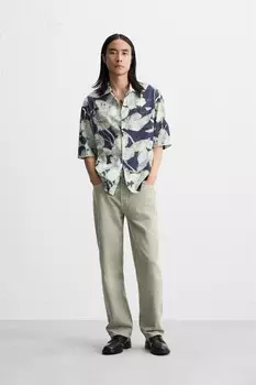 Рубашка с абстрактным принтом ZARA, индиго