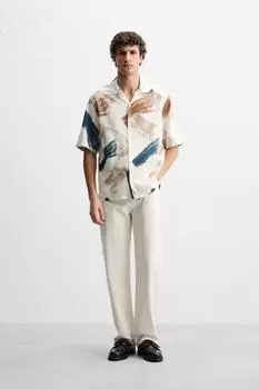 Рубашка с абстрактным принтом ZARA, темно-синий