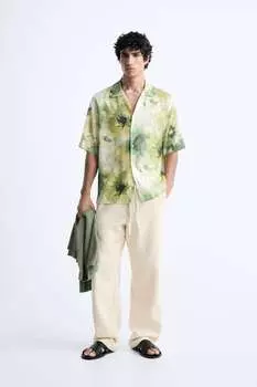 Рубашка с абстрактным принтом ZARA, зеленый