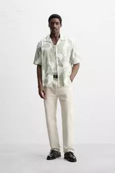 Рубашка с абстрактным принтом ZARA, зеленый