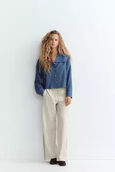 Рубашка с эффектом денима и воротником питер пэн ZARA, синий