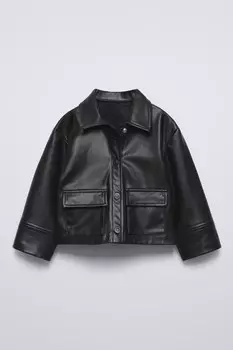 Рубашка с эффектом кожи ZARA, черный