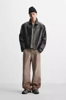 Рубашка с эффектом кожи ZARA, черный