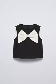 Рубашка с эффектом мят и бантом ZARA, черный
