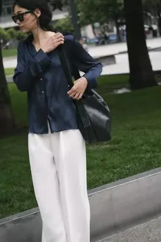 Рубашка с эффектом мят ZARA, темно-синий