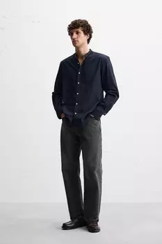 Рубашка с эффектом мят ZARA, темно-синий