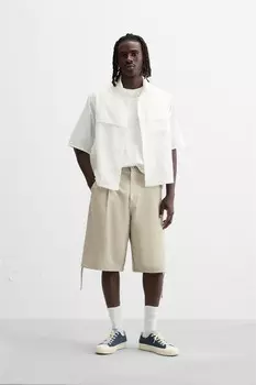 Рубашка с эффектом мят ZARA, устрично-белый