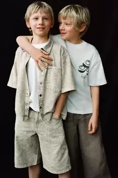 Рубашка с эффектом потертости ZARA, серый