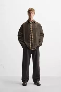 Рубашка с эффектом воще ZARA, коричневый