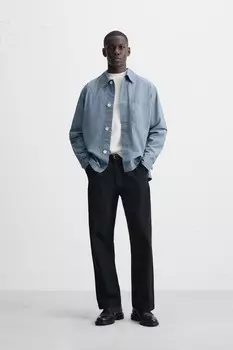 Рубашка с эффектом воще ZARA, средне-синий