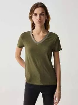 Рубашка с эффектом выцветания и V-образным вырезом Ovs, цвет olive green