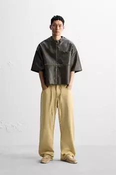 Рубашка с эффектом вытяженной кожи ZARA, коричневый