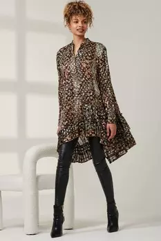 Рубашка с асимметричным подолом в металлический горошек Jolie Moi, коричневый