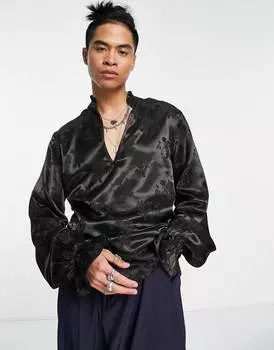 Рубашка с атласным жаккардовым верхом и манжетами с рюшами ASOS DESIGN
