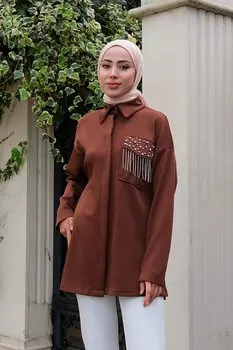 Рубашка с аксессуарами из скрытых пуговиц Коричневая Locco