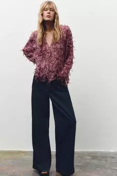 Рубашка с бахромой и принтом ZARA, разноцветный