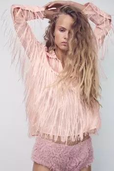 Рубашка с бахромой ZARA, розовый