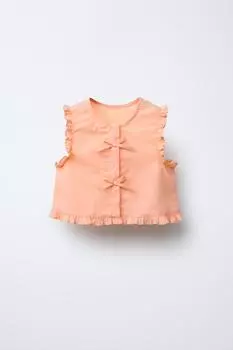 Рубашка с бантиками ZARA, цвет Tangerine