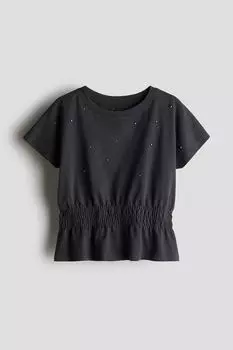 Рубашка с баской из хлопкового трикотажа H&M, серый
