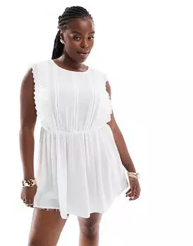 Рубашка с баской в мятую полоску белого цвета Yours