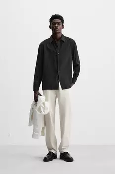 Рубашка с боковыми пуговицами ZARA, черный
