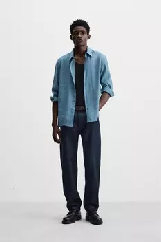 Рубашка с боковыми пуговицами ZARA, синий