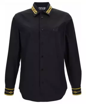 Рубашка с цепочным узором и длинными рукавами Versace, черный