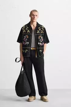 Рубашка с цветочной вышивкой ZARA, разноцветный