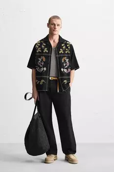 Рубашка с цветочной вышивкой ZARA, разноцветный