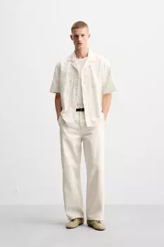 Рубашка с цветочной вышивкой ZARA, устрично-белый