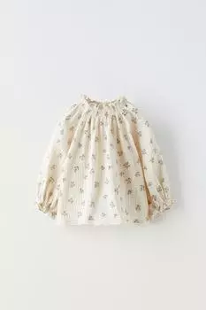 Рубашка с цветочным цветом ZARA, экрю