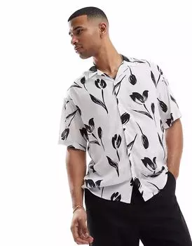 Рубашка с цветочным принтом и воротником Jack & Jones Revere, белая