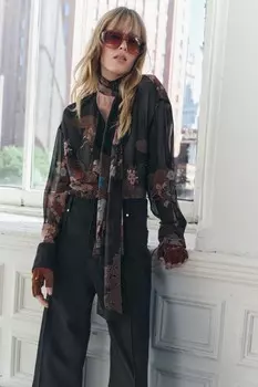 Рубашка с цветочным принтом коллекция zw ZARA, черный