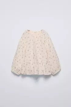 Рубашка с цветочным принтом ZARA, экрю